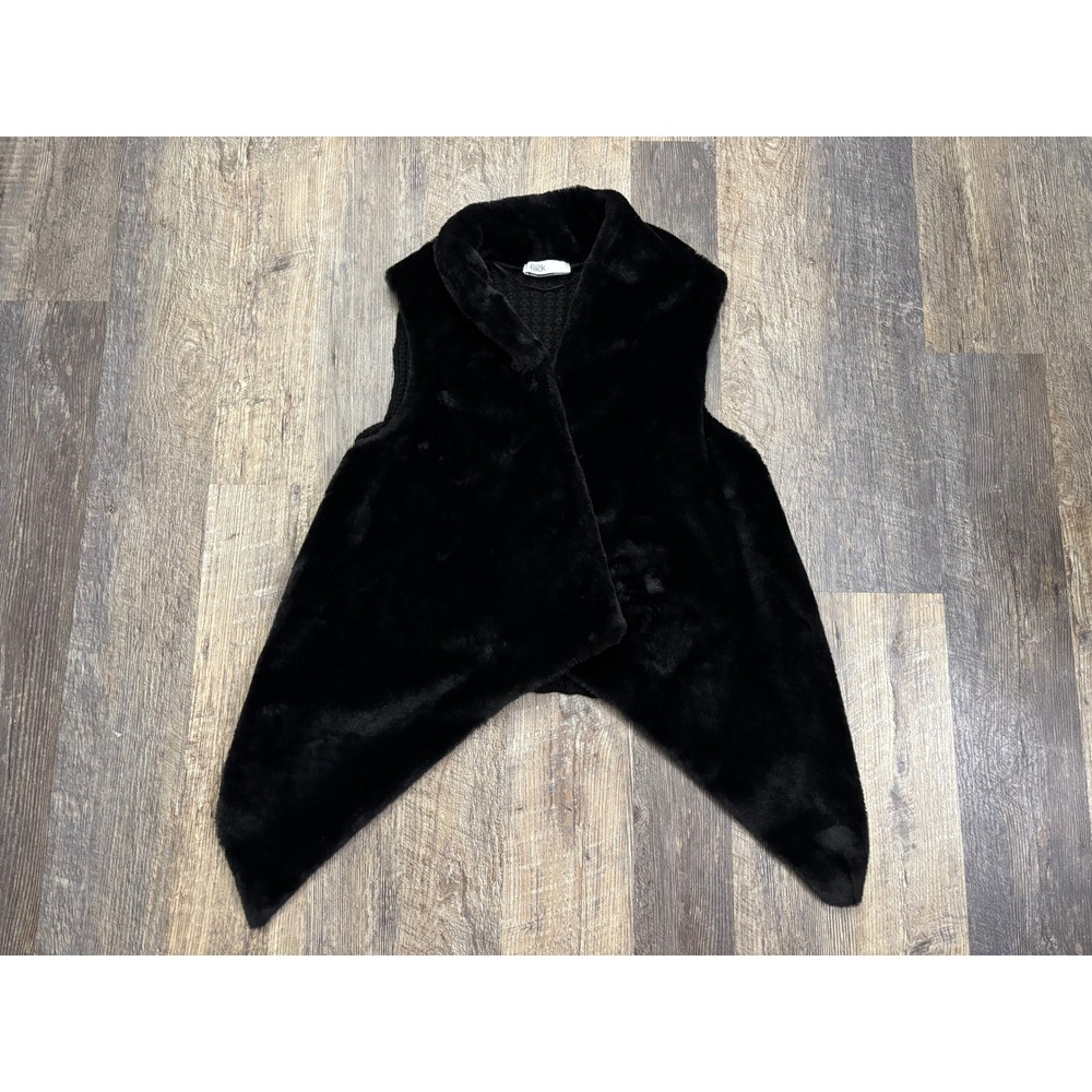 Nordstrom Rack Womens Faux Fur Knit Back Vest Black One Size Open Front‎ Draped
